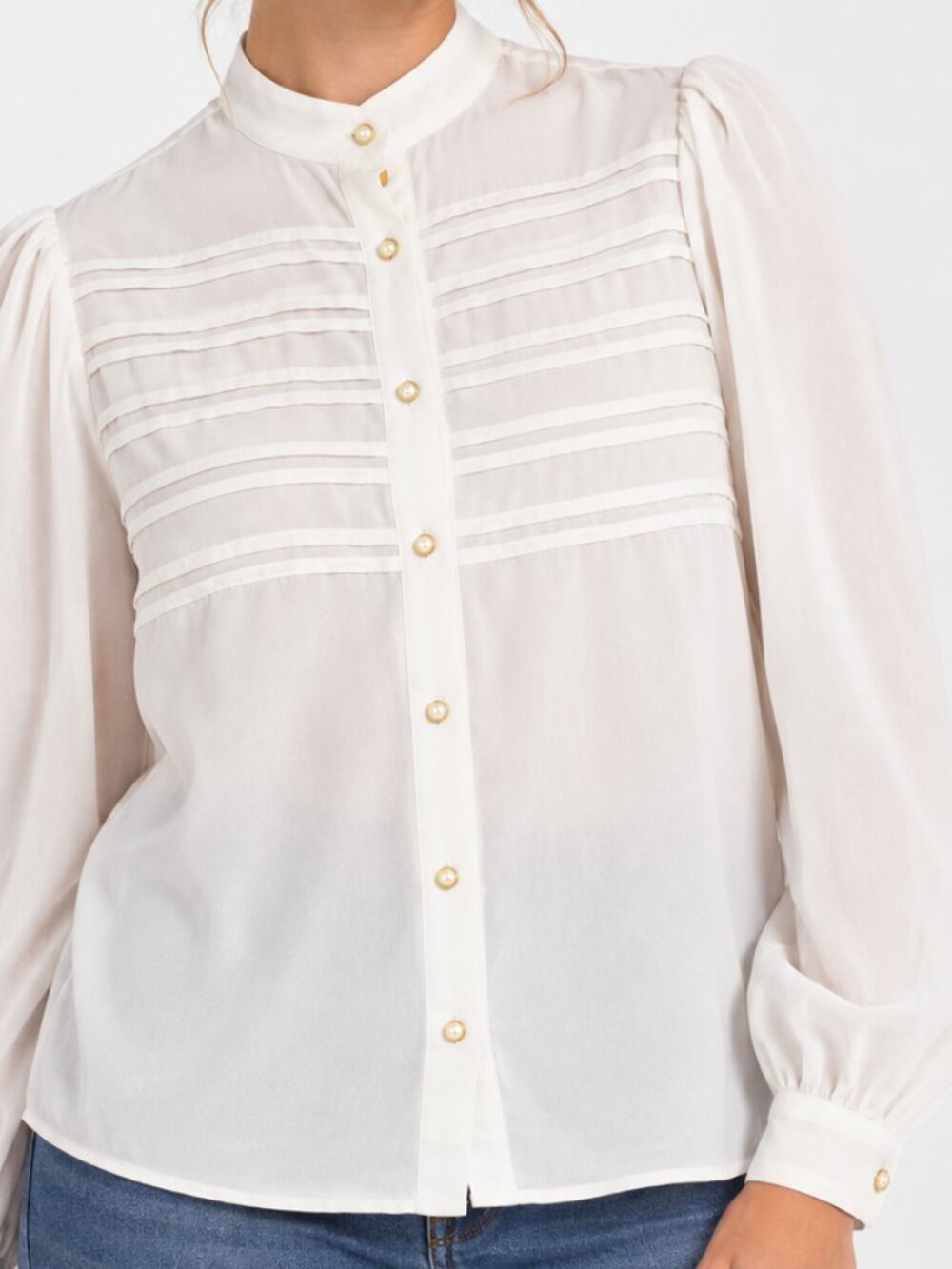 Vintage Planet Cream Button-Up Blouse With Gold Trim Buttons, Size 14